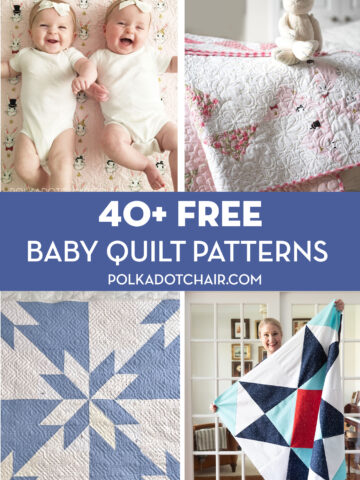 collage image of four baby quilt patterns and text