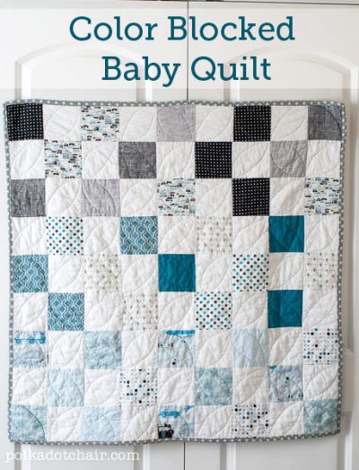 blue and white checked baby quilt